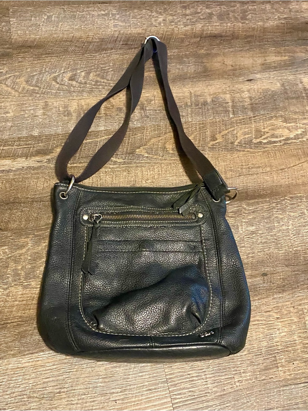 The Sak-Black Pebbled Leather Multi Pocket Crossbody Shoulder Bag Purse-10.5x9x3
